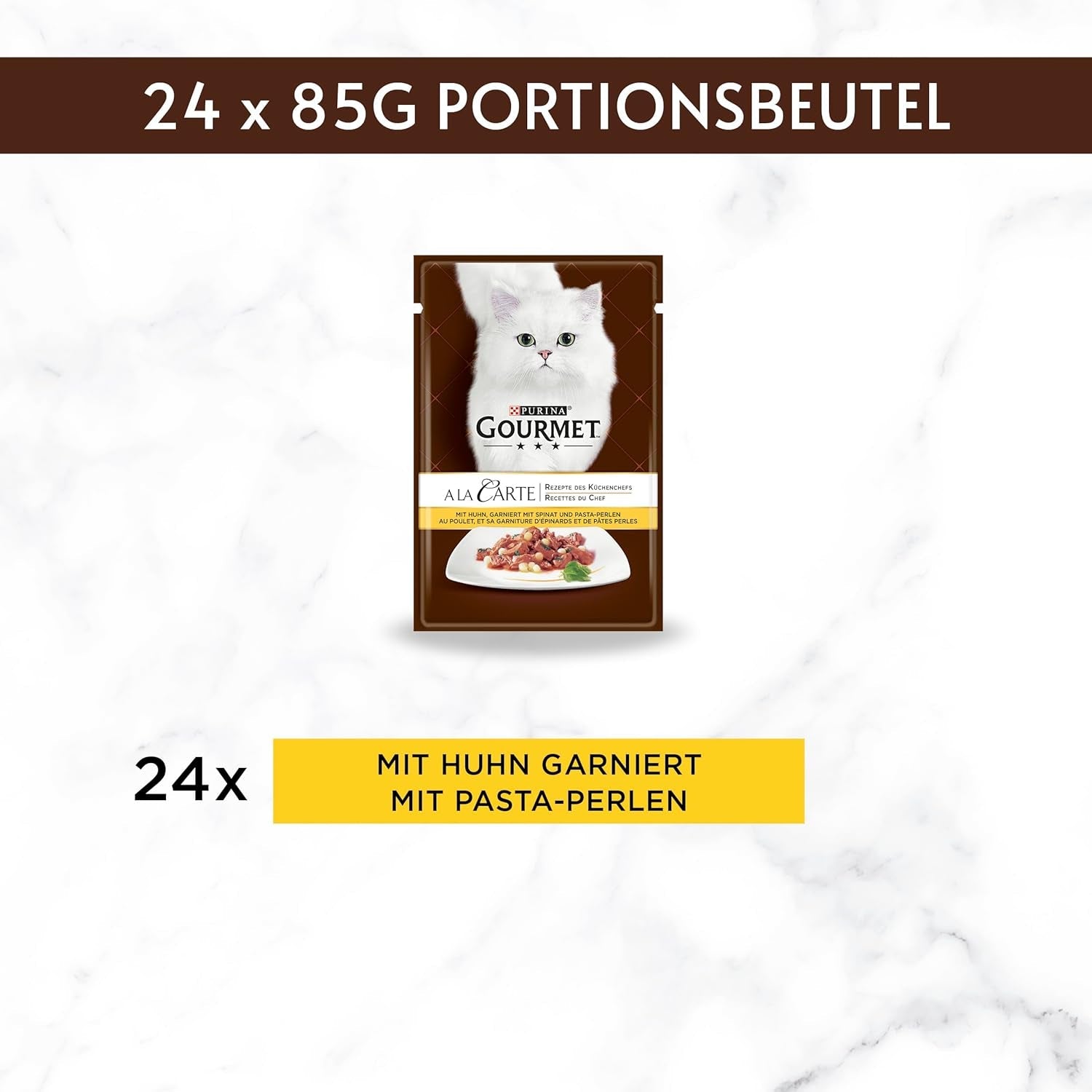 Nourriture humide pour chats Gourmet à la carte avec poulet, épinards et perles de pâtes, paquet de 26 (26 x 85 g)