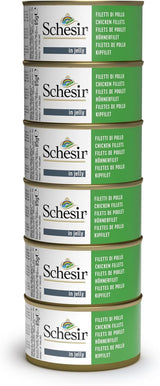 Nourriture humide pour chat adulte, filets de poulet en filets et gelée 100% naturelle, pack de 6 boîtes x 85g