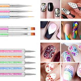 6 pcs Nagel Pinsel Set, Double Fin Nageldesign Pinsel, Acrylique Nail Art Pinsel Set Nail Art Liner Pinsel Dotting Tool pour DIY Nail Art Design (Mit 1 Schwammbürste)