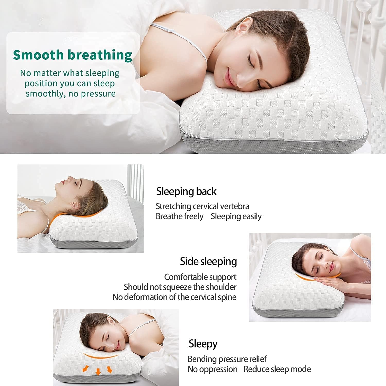Fityou Oreiller en mousse à mémoire de forme Oreiller de soutien du cou Oreiller de couchage ergonomique Oreiller rafraîchissant Conception double face Housse de coussin lavable (67,5 x 40 x 13 cm) Oreillers orthopédiques cervicaux Naty Shop
