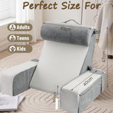 Grand oreiller de lecture pour lit et canapé, oreiller de dos pour adulte avec support de cou et accoudoirs, oreiller de dossier ergonomique avec poche et housse lavable pour se reposer, lire, regarder la télévision (WH)
