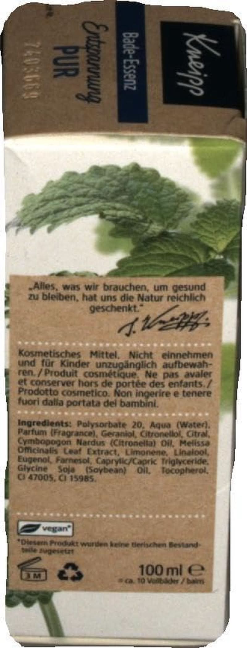 Kneipp Bade, huile de bain à l'huile essentielle naturelle de mélisse indienne et à l'extrait de mélisse, 100 ml Naty Shop
