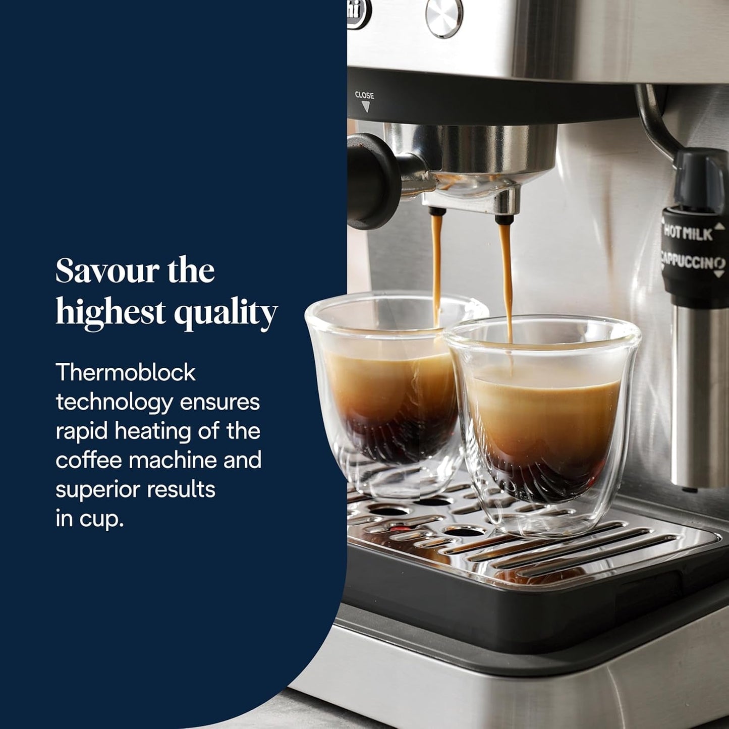 De'Longhi Classic EM450.M Machine à expresso porte-filtre avec mousseur à lait professionnel, boîtier entièrement métallique, 15 bars, réservoir d'eau 1,7 l, acier inoxydable/métal