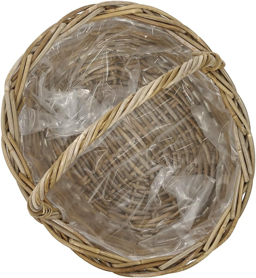 Panier à fleurs en rotin Dehner avec anse, env. 46 x 39 x 18 cm, tissu rotin, gris/marron