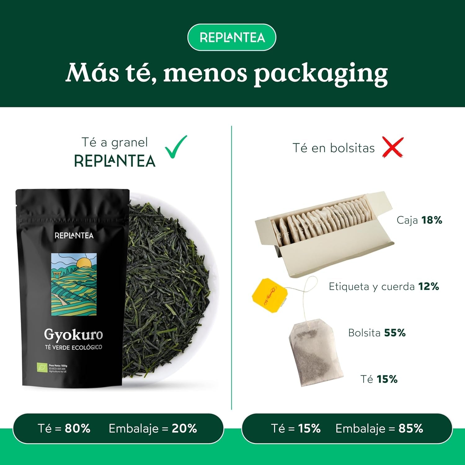 Thé vert japonais Gyokuro biologique (100 g) | Thé en vrac premium | Goût umami raffiné et douceur délicate | REPLANTER