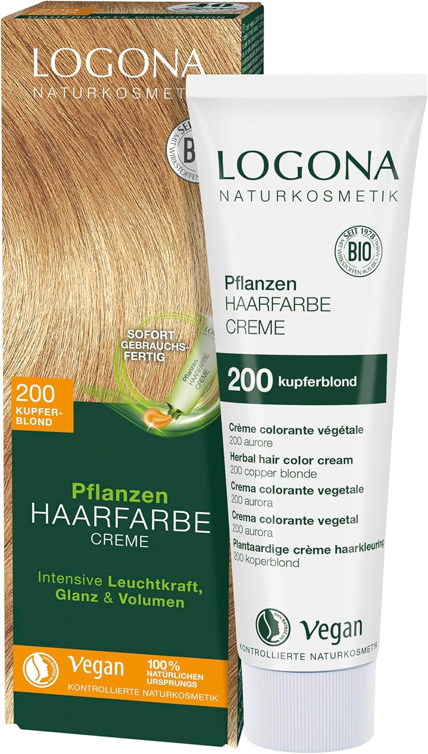 LOGONA Natural Cosmetics Plant Hair Color Cream 240 Nougat Brown, Teinture naturelle pour cheveux bruns au henné, crème colorante pour tons bruns, coloration pour cheveux foncés, 150 ml Teinture capillaire Naty Shop 200 Blond cuivré