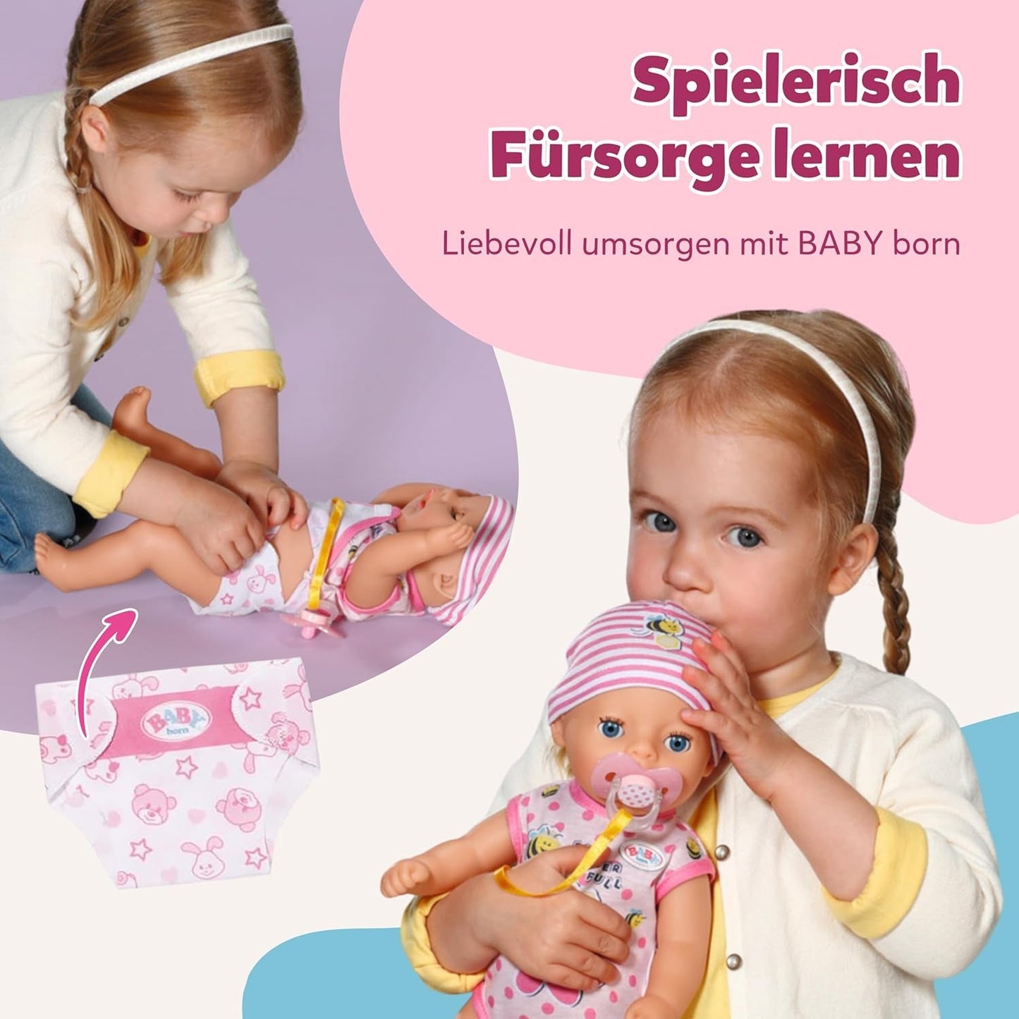 BABY Born Lena (Girl) - poupée 36 cm - 7 fonctions, y compris accessoires et matelas - Fonctionne entièrement sans piles - Convient aux petits enfants à partir de 1 an