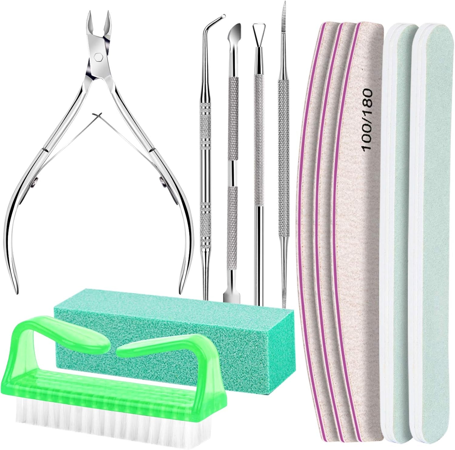 FANDAMEI Kit de Manucure, Buffer Für Gelnägel, Nagelfeile 100/180, Nagelfeilen Für Gelnägel, Nagelhautschieber, Buffer Für Gelnägel, Feilen Für Gelnägel, Nagelzange, Nagelfeilen Set, Maniküre & Pedicure Set