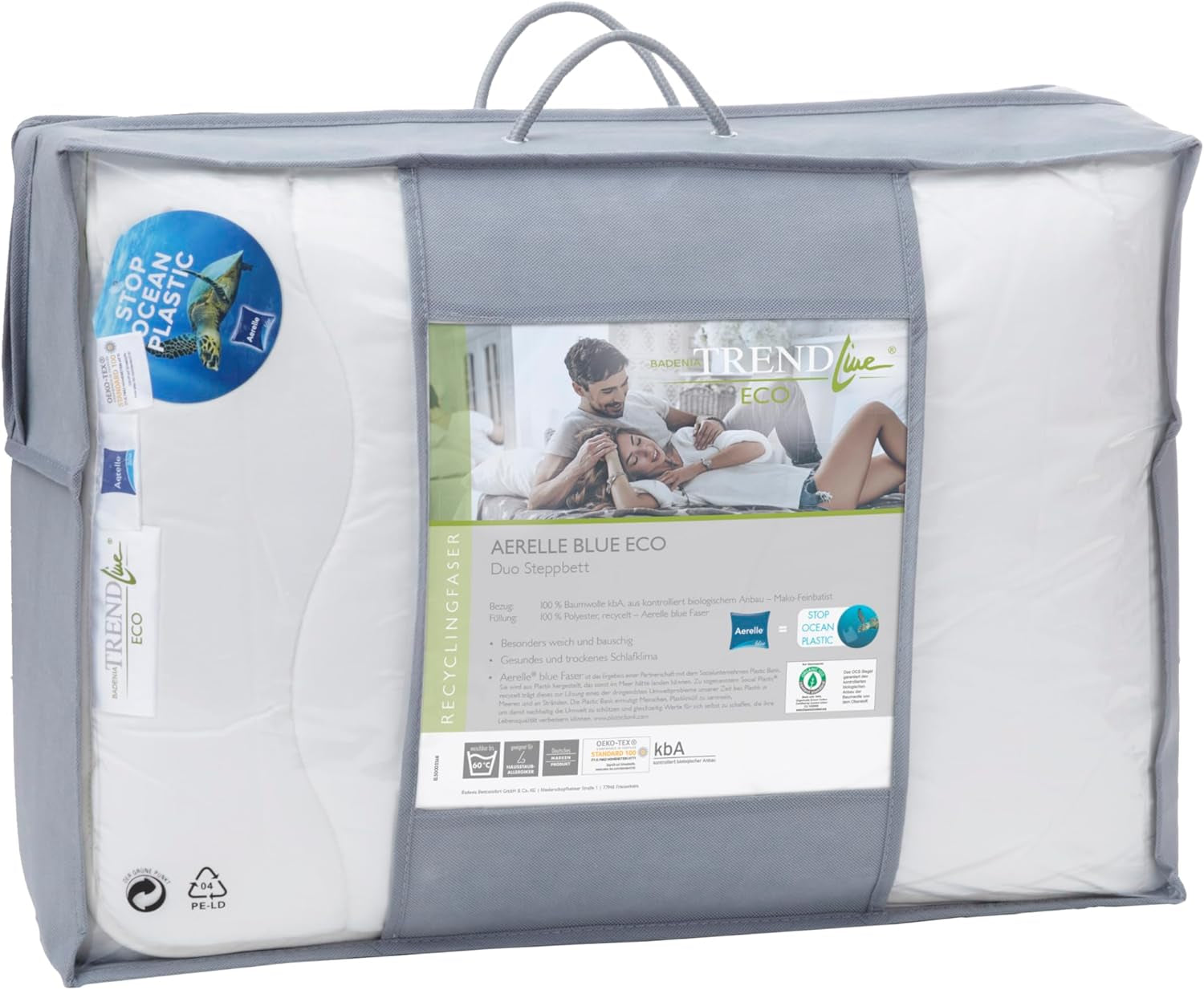 Badenia Trendline Eco couette Aerelle Blue Duo 135 X 200 Cm, Blanc, certifié Öko-Tex, Produit selon la norme de qualité allemande Couettes et couettes Naty Shop