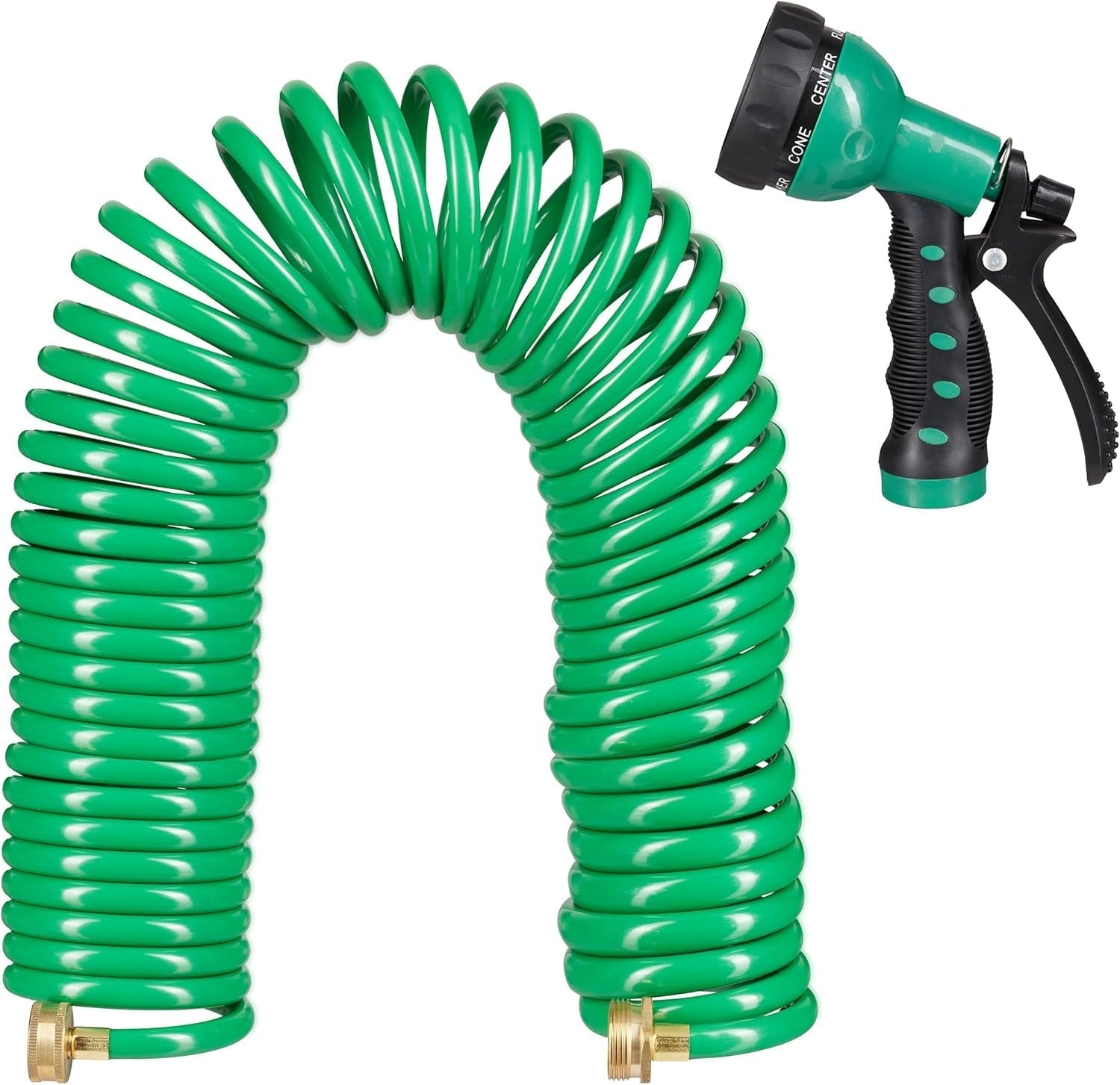 Relaxdays Tuyau spiralé extensible jusqu'à 20 m Tuyau d'arrosage flexible avec pulvérisateur d'eau 7 modes de pulvérisation Vert