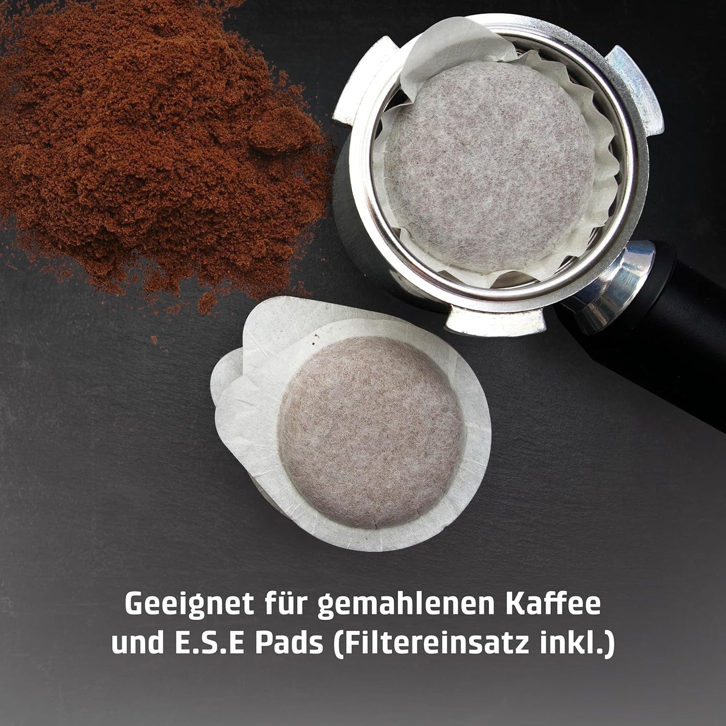 CASO EspressoGourmet Crema - Machine à expresso porte-filtre avec mousseur à lait, expresso, cappuccino, porte-filtre en acier inoxydable, pompe ULKA 20 bars, machine à café, café moulu, capsules ESE