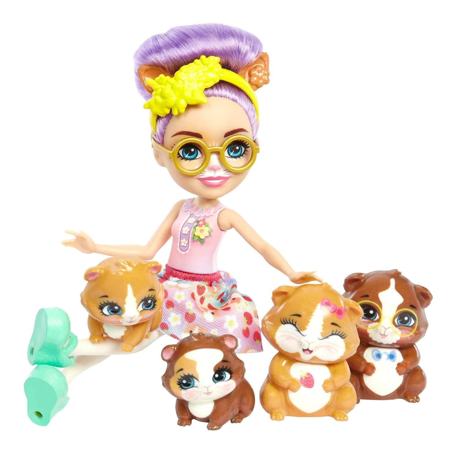 ENCHANTIMALS City Tails Glee Guinea Pig Family - Poupées cochon d'Inde avec 4 adorables figurines de cochon d'Inde, à partir de 4 ans, HHB84