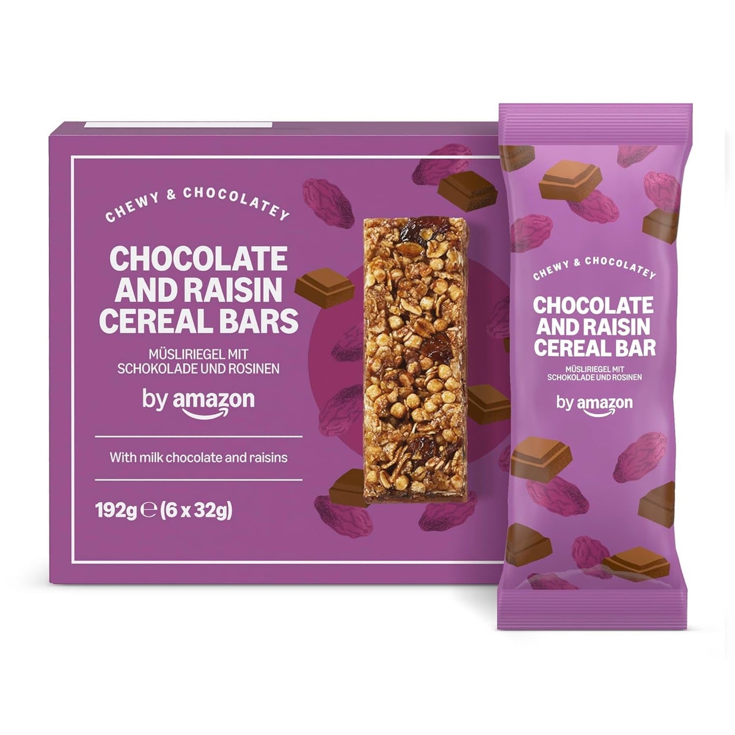 Barre de muesli au chocolat et raisins secs d'Amazon, 192g