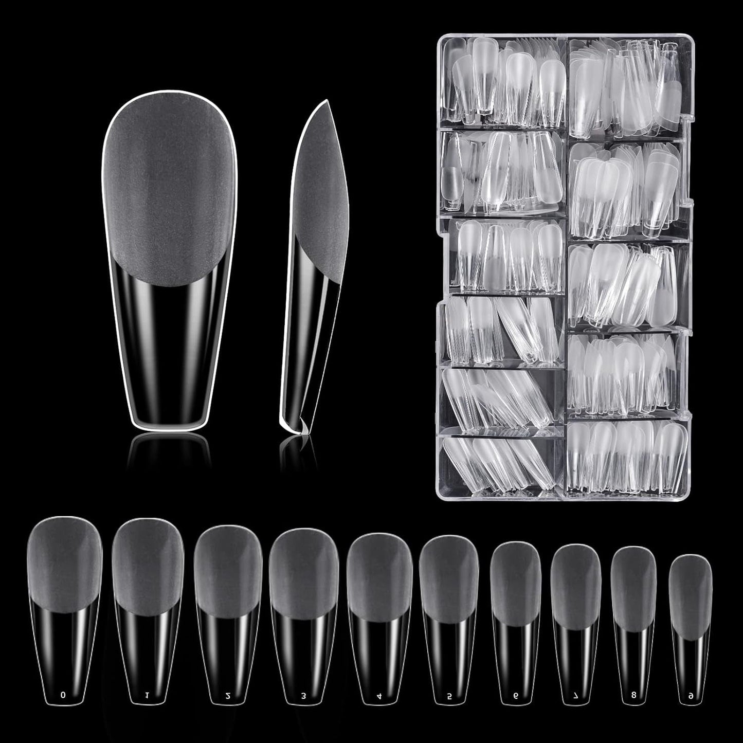 Types d'ongles, 500 pièces de faux ongles artificiels en acrylique avec boîte de rangement pour salons de manucure et bricolage à domicile, 10 tailles