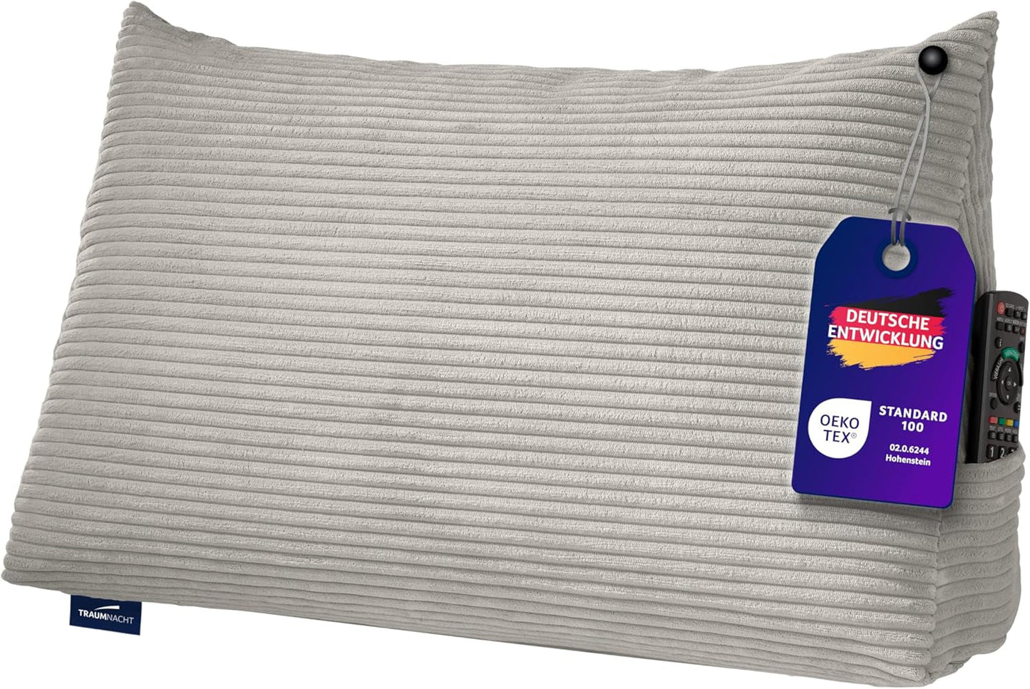 Traumnacht Cosy Back Oreiller de lecture 70 x 40 cm beige Housse amovible et lavable en 100 % polyester Poche latérale pratique Certifié Oeko-Tex Produit selon les normes de qualité allemandes