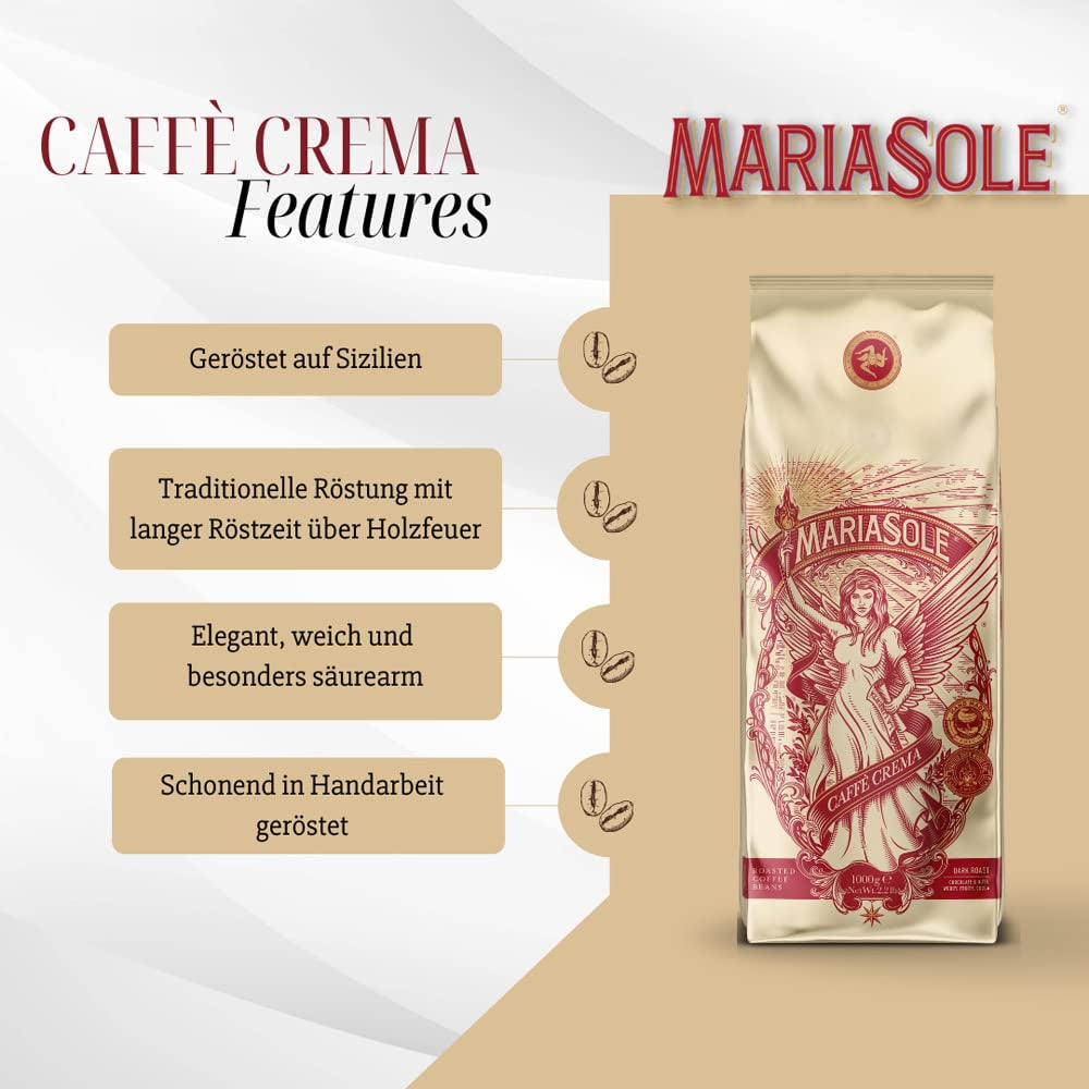 Caffè Crema 1 kg – Röstung traditionnel en Sicile sur feu de bois à la main – Machines à café haut de gamme pour automates et machines à café