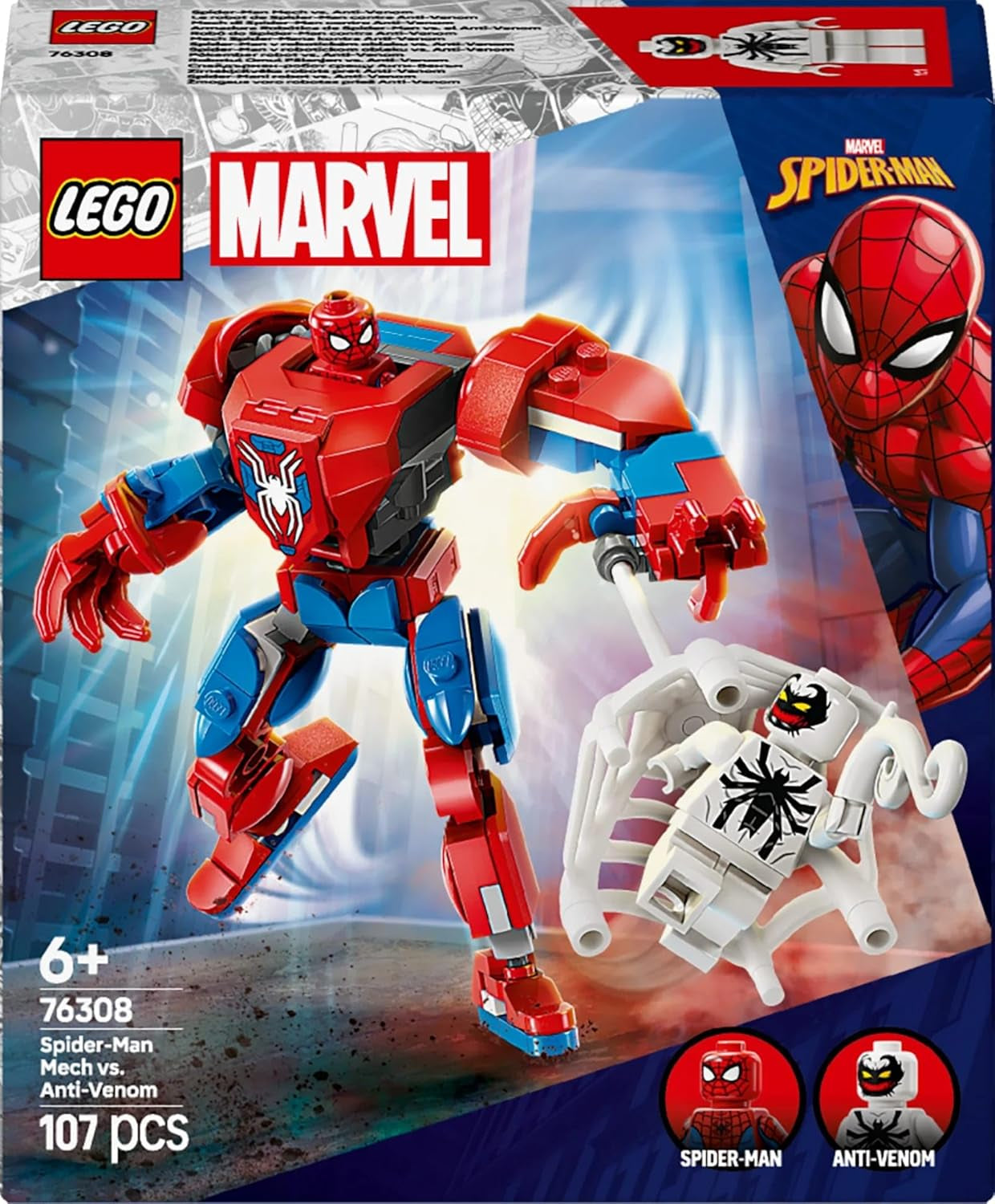 LEGO Marvel Spider-Man Mech contre. Anti-Venom - Jouet de super-héros avec 2 figurines - Figurine avec bras, jambes et doigts mobiles - Cadeau pour garçons et filles à partir de 6 ans 76308 Besuche den LEGO-Store Building Sets