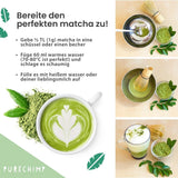 Poudre de matcha de qualité cérémonielle Purechimp 50 g. Poudre de thé 100 % pure cultivée à l'ombre pour les lattés, les infusions et les recettes. Pot recyclable. Riche en antioxydants.