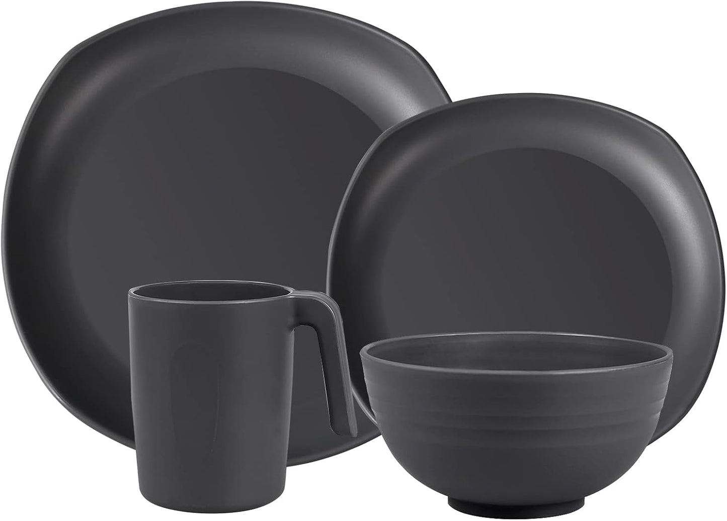 Ensemble de vaisselle en PP | Service de table léger et indestructible de 16 pièces pour enfants et adultes, 4 assiettes, 4 assiettes à dessert, 4 bols, 4 tasses, ensemble combiné pour 4 personnes