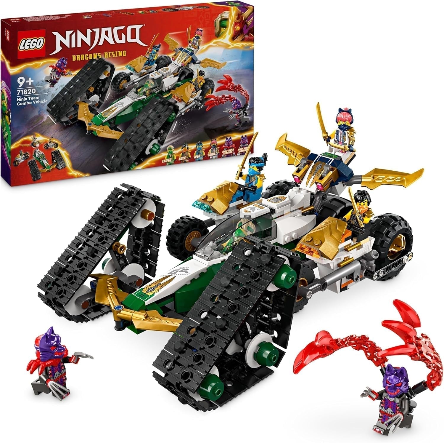 LEGO NINJAGO Ninja Team Combi Caterpillar 4 en 1 avec planeur, voiture de course et 2 motos et 6 figurines Cadeau pour garçons et filles Ninja Toy 71820 Jeux de construction Besuche den LEGO-Store Default Title