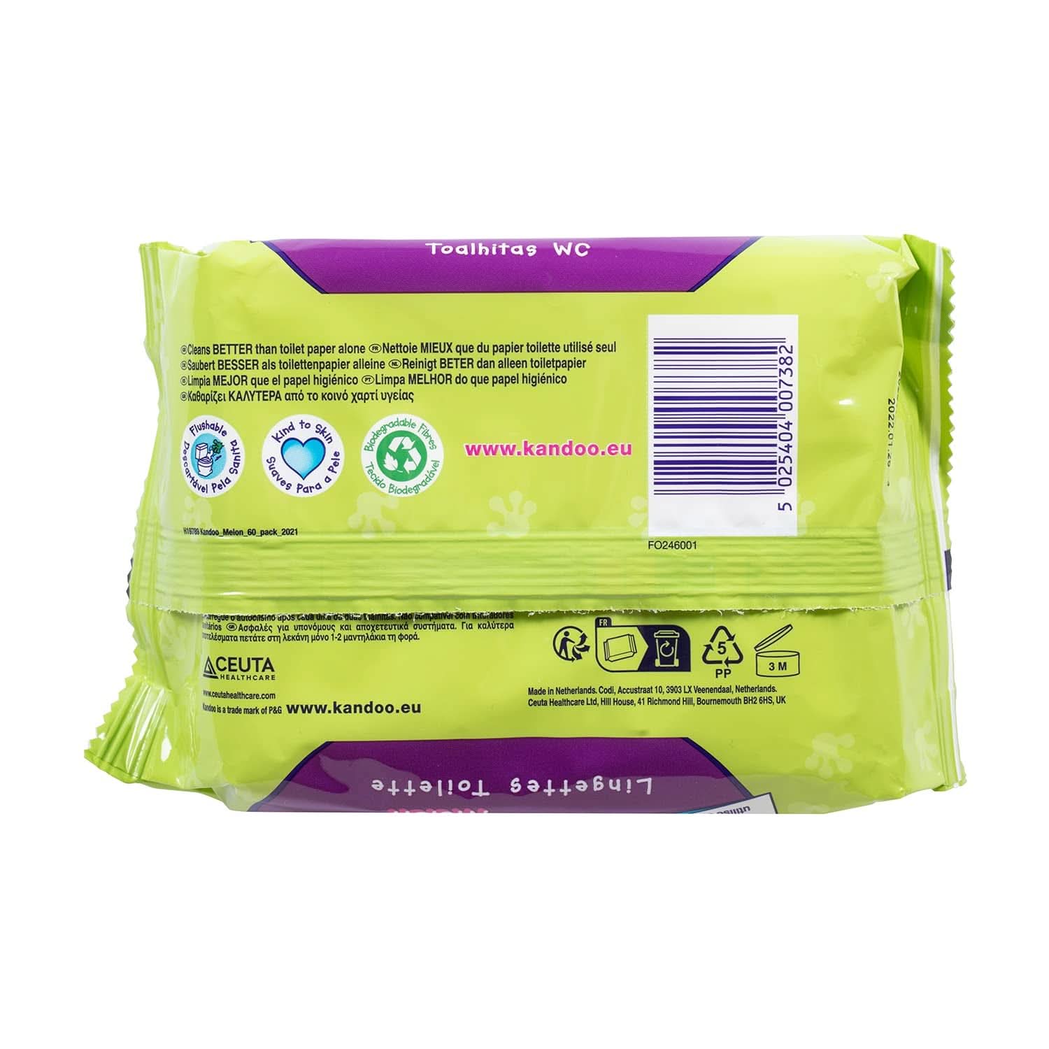 Melon Feuchttücher - Spülbar - Aus 95% Wasser - Parfümfrei - Plastikfrei - Dermatologisch Getestet - Feuchtes Toilettenpapier Aus 100% Pflanzlichem Cellulosematerial - 60 Tücher Naty Shop