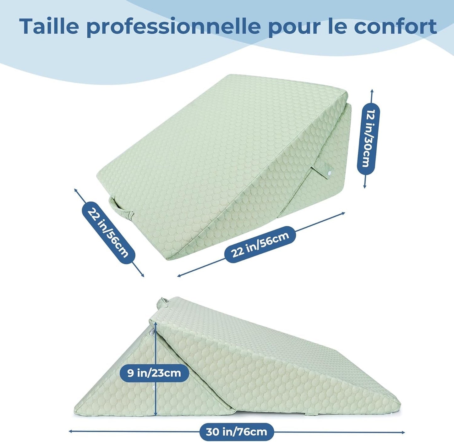 INFANZIA Oreiller compensé pour lit, oreiller d'angle, oreiller triangulaire, pliable, mousse à mémoire de forme, apnée du sommeil, reflux acide, élévation des jambes, lecture, vert