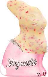 Lapin de Pâques au yaourt 75g – Lapin en chocolat pour Pâques – Chocolat blanc avec yaourt et chips de fraises fruitées – Lapin en chocolat pour Pâques et panier de Pâques – Cadeau chocolat – Cadeau de Pâques