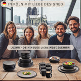 SÄNGER Louxor | Service de table en grès, 18 pièces, service d'assiettes pour 6 personnes, service de table (6 assiettes plates, 6 bols à céréales, 6 assiettes à dessert), vaisselle marron-beige résistante aux rayures | LA COLLECTION VALEUR