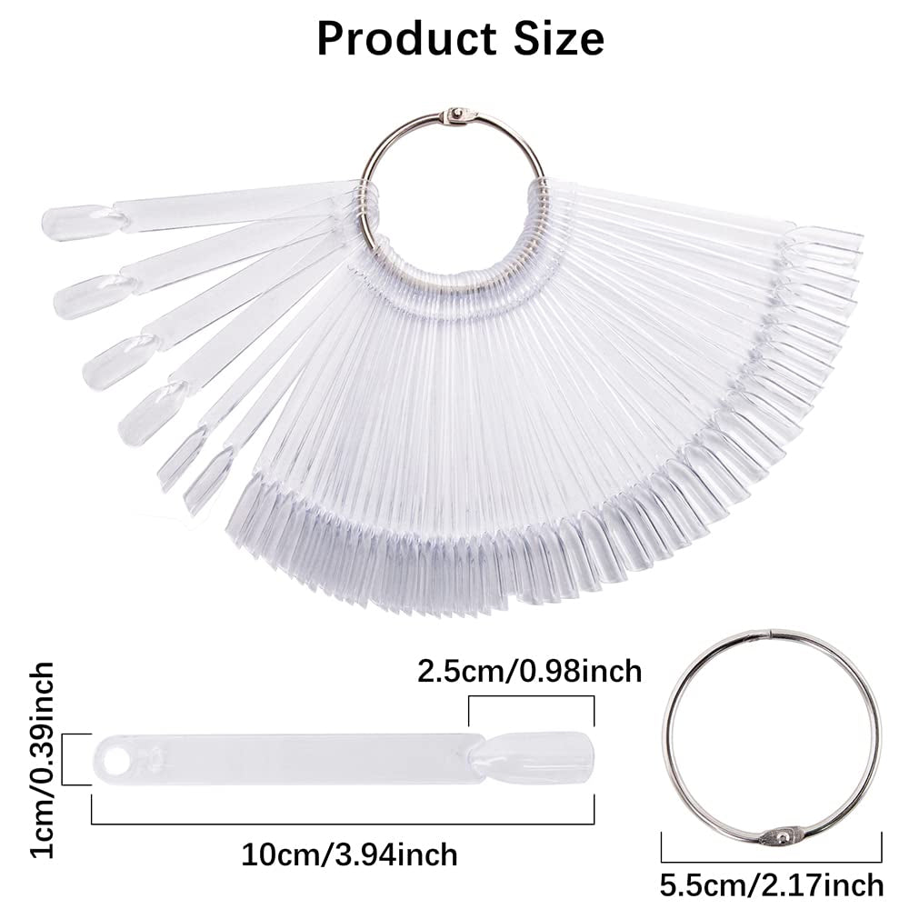 300 bâtonnets d'ongles transparents, dessins d'ongles en forme d'éventail, pointes d'affichage couleur avec 6 anneaux métalliques, plaque d'ongles artificiels pour salon de manucure et pratique du vernis gel pour débutants