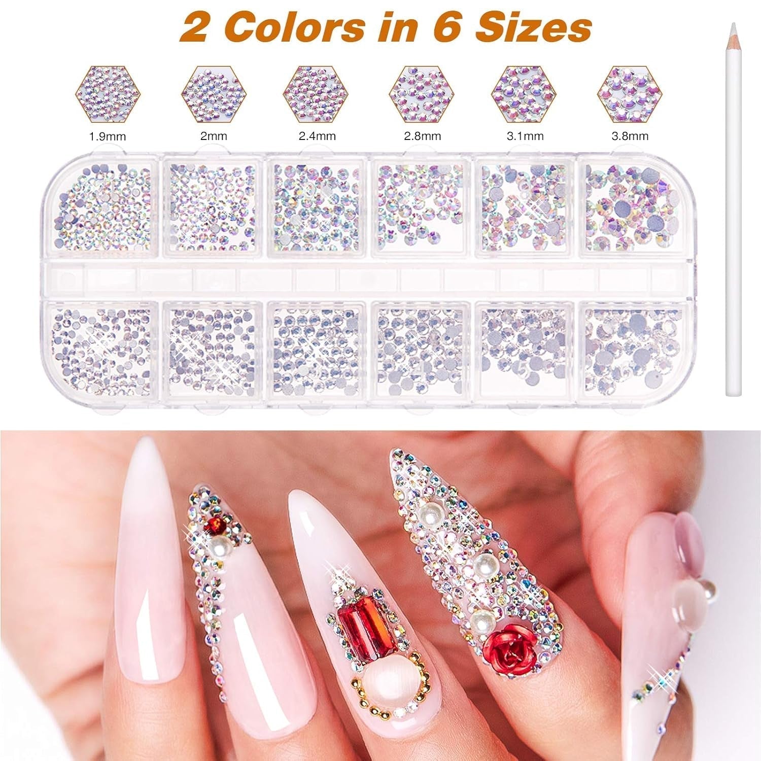 MELLIEX 45 pièces ensemble de décoration d'ongles, pinces à ongles, strass, paillettes, feuille d'or, conception de stylos à points, bande de ruban pour l'art des ongles, ensemble de manucure