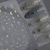 feuilles d’autocollants d’ongles étoile et lune dorées, ailes d’ange, autocollants d’ongles en or beige, étoiles, feuille d’ongles, autocollants d’ongles, accessoires de conception d’ongles, autocollants d’ongles