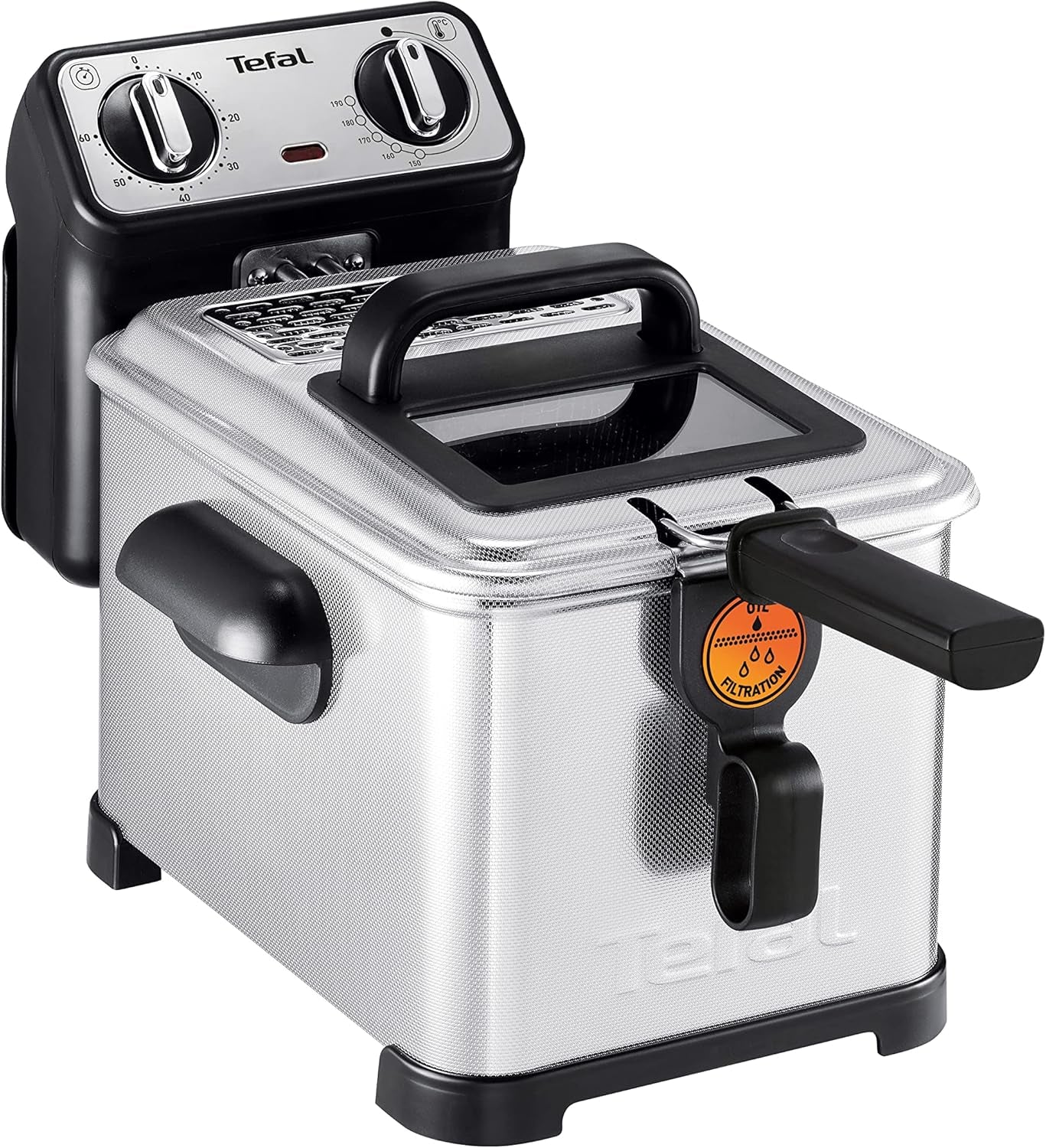 Friteuse Tefal FR600D Clear Duo, friture avec moins de fumée et d'odeurs, capacité 1,2 kg, thermostat, minuterie, grande fenêtre de visualisation sans buée Appareils Naty Shop Filtra Pro Inox Design