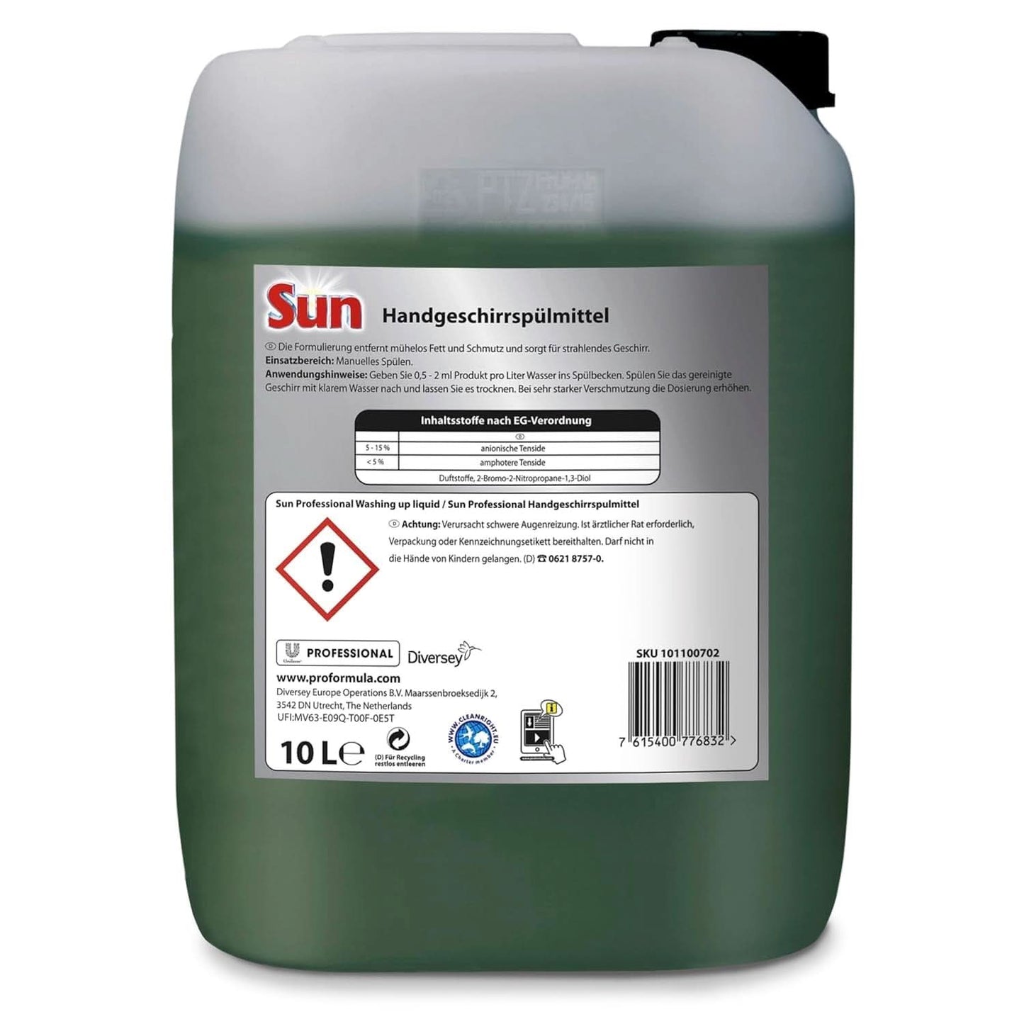 Sun Professionnel, liquide vaisselle manuel - Dégraissant très efficace, au parfum frais d'agrumes, 10 litres Détergents de Cuisine Naty Shop