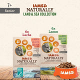 IAMS Naturally Senior Nourriture humide en sauce - Nourriture humide à base de viande et de poisson de haute qualité pour chats âgés, Collection Land & Sea, 12 x 85 g