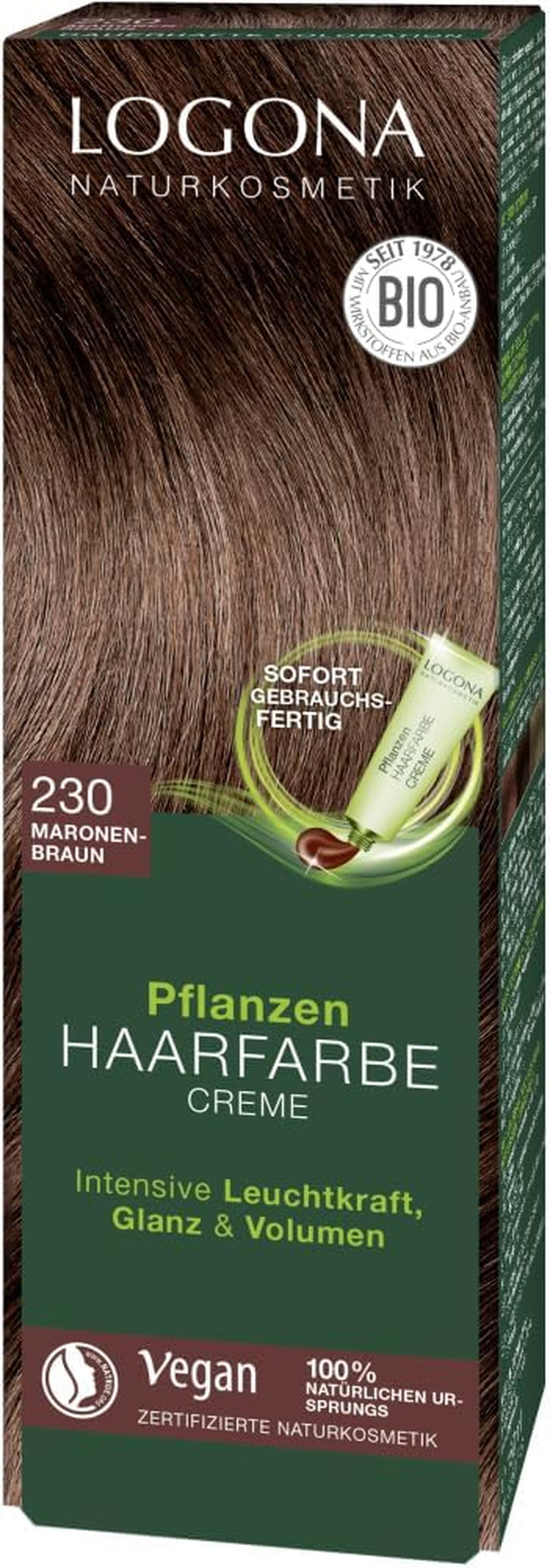 LOGONA Natural Cosmetics Plant Hair Color Cream 240 Nougat Brown, Teinture naturelle pour cheveux bruns au henné, crème colorante pour tons bruns, coloration pour cheveux foncés, 150 ml Teinture capillaire Naty Shop Brown