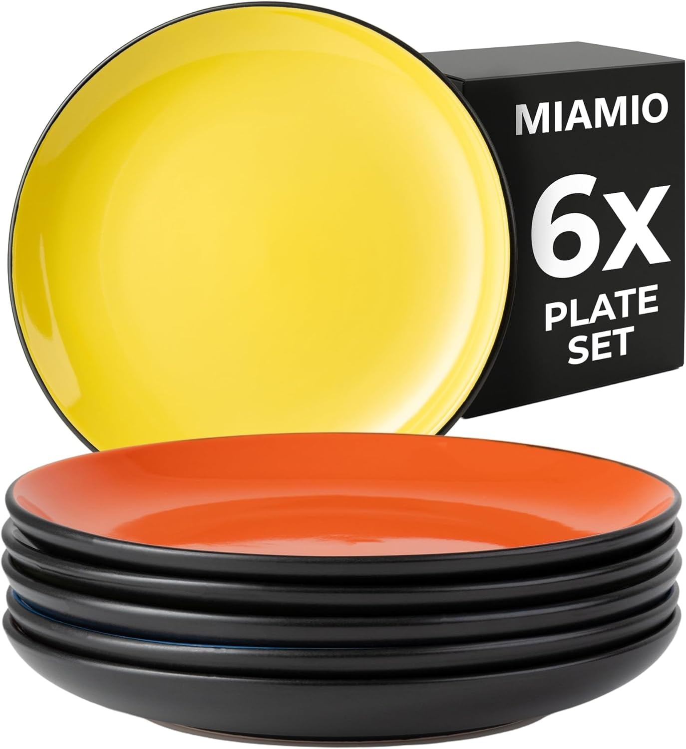 MIAMIO - Lot de 6 assiettes/assiettes en grès céramique - Collection Le Papillon (Coloré, Petites Assiettes (6x))