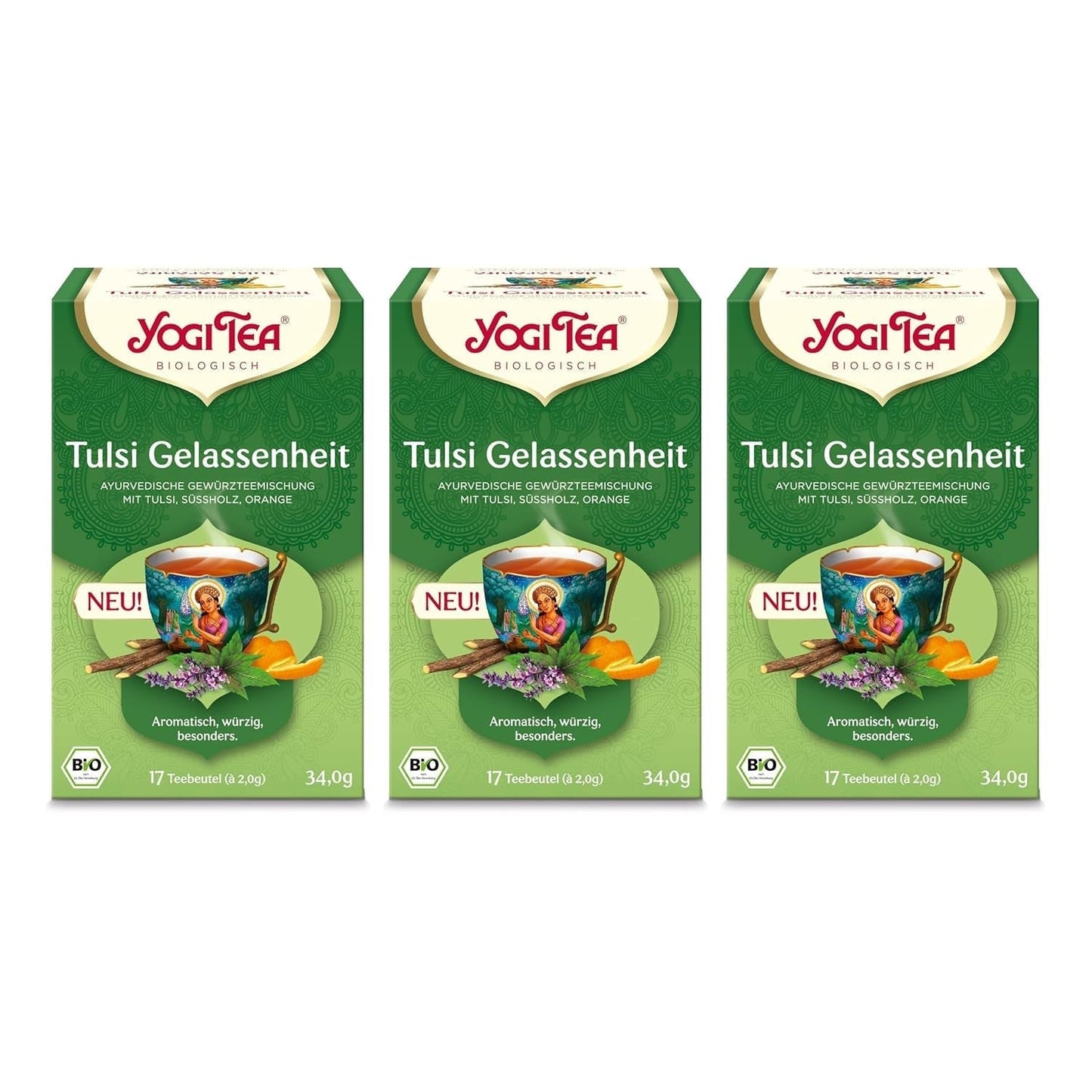 Yogi Tea - Tulsi Serenity Tisane ayurvédique biologique sans caféine Mélange Tulsi "Saint" Basilic Réglisse et Orange Yogi Tea 3 Pack 3X17 Sachets de thé (51 Sachets de thé)
