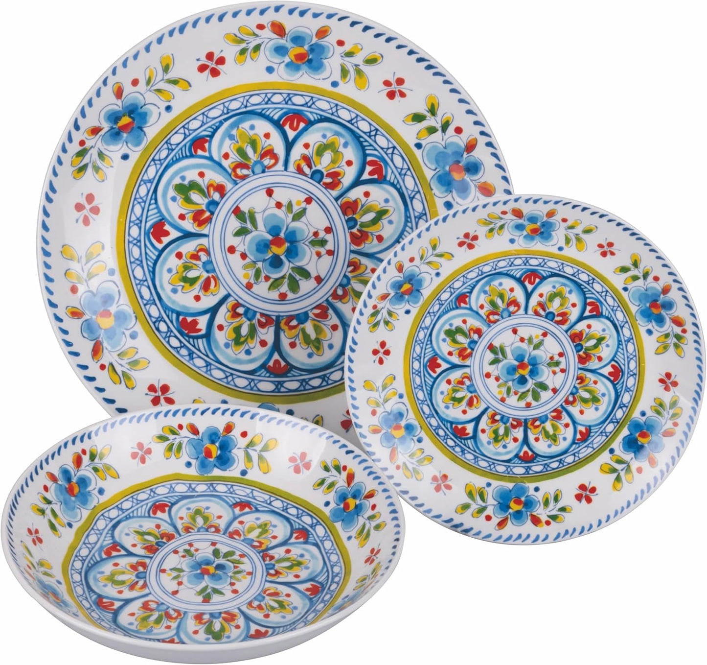 Service de table en porcelaine 18 pièces, 6 services d'assiettes différents, Andalousie