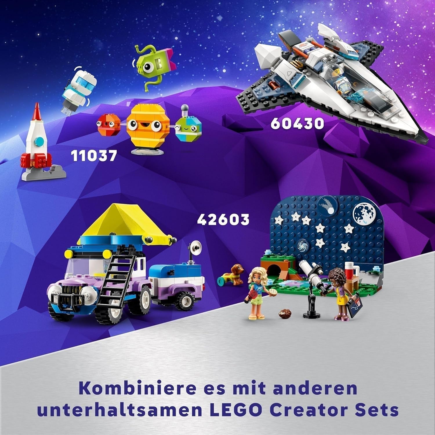 LEGO Friends Stargazer Camping Vehicle Set avec véhicule tout terrain et télescope jouet, cadeau pour filles et garçons à partir de 7 ans, avec figurines Nova, Aliya et un chien 42603 Jeux de construction Besuche den LEGO-Store