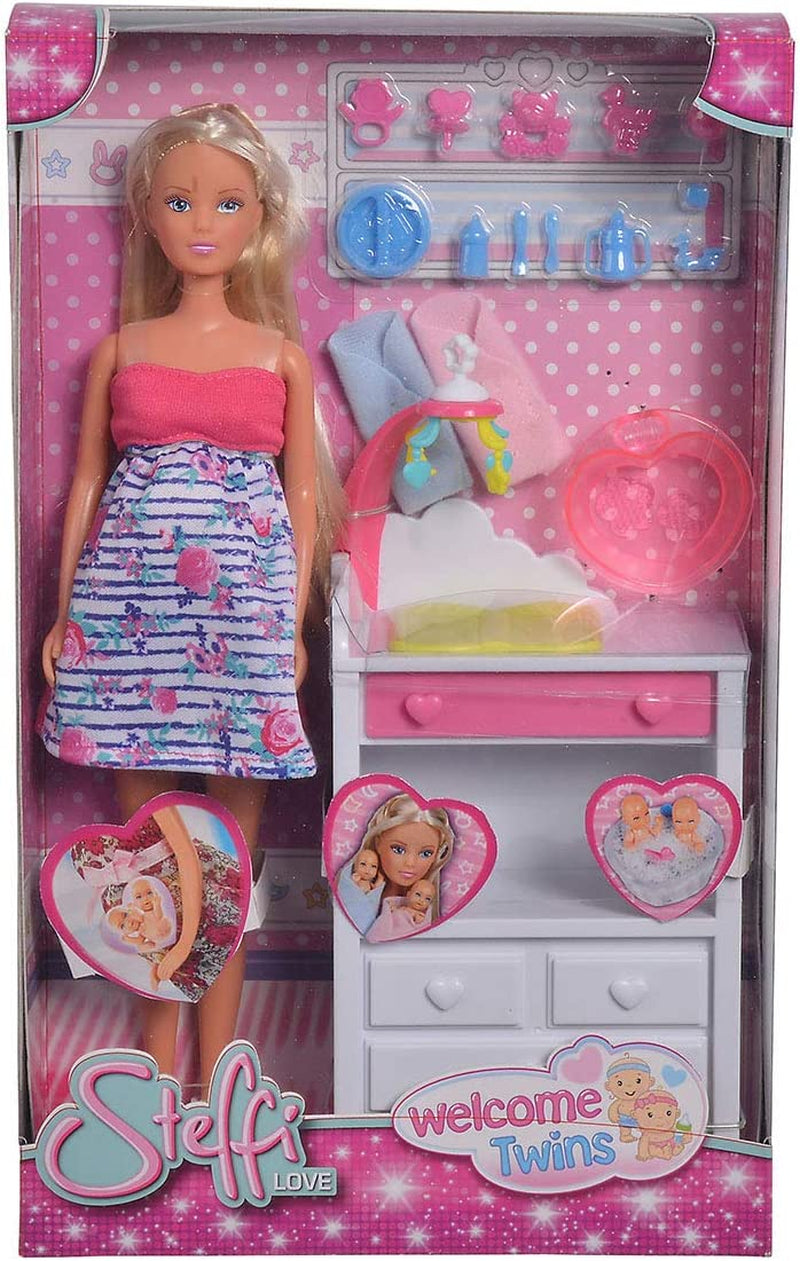 Simba 105733333 - Steffi Love Welcome Twins, Poupée enceinte, Avec des jumeaux, Avec table à langer et baignoire, Accessoire, Poupée à habiller, 29Cm, Pour les enfants à partir de 3 ans Poupées Naty Shop