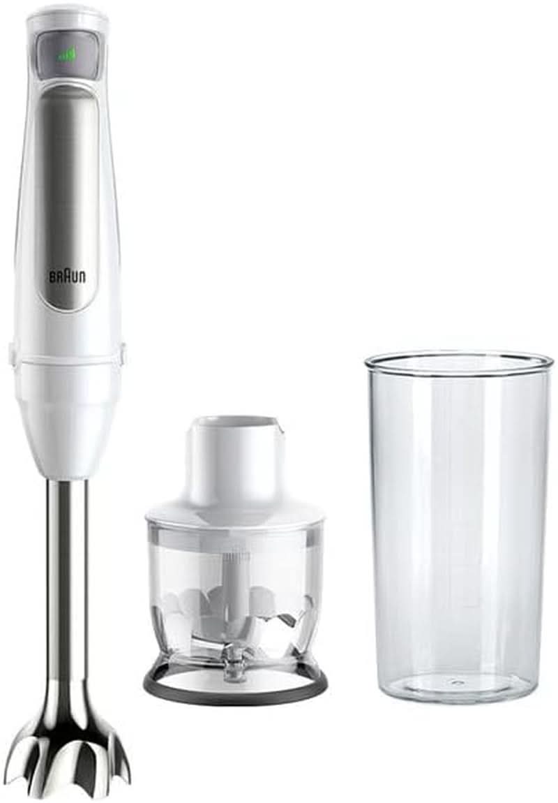 Braun Multiquick 7 MQ 7035X Stabmixer - Pürierstab Mit Abnehmbarem Edelstahl Mixfuß Mit Activeblade Technologie Zum Pürieren Der Härtesten Ingredient, Inkl. Set de 3 pièces, 1000 watts, Schwarz Kitchen Naty Shop Weiß Zerkleinerer (350G)