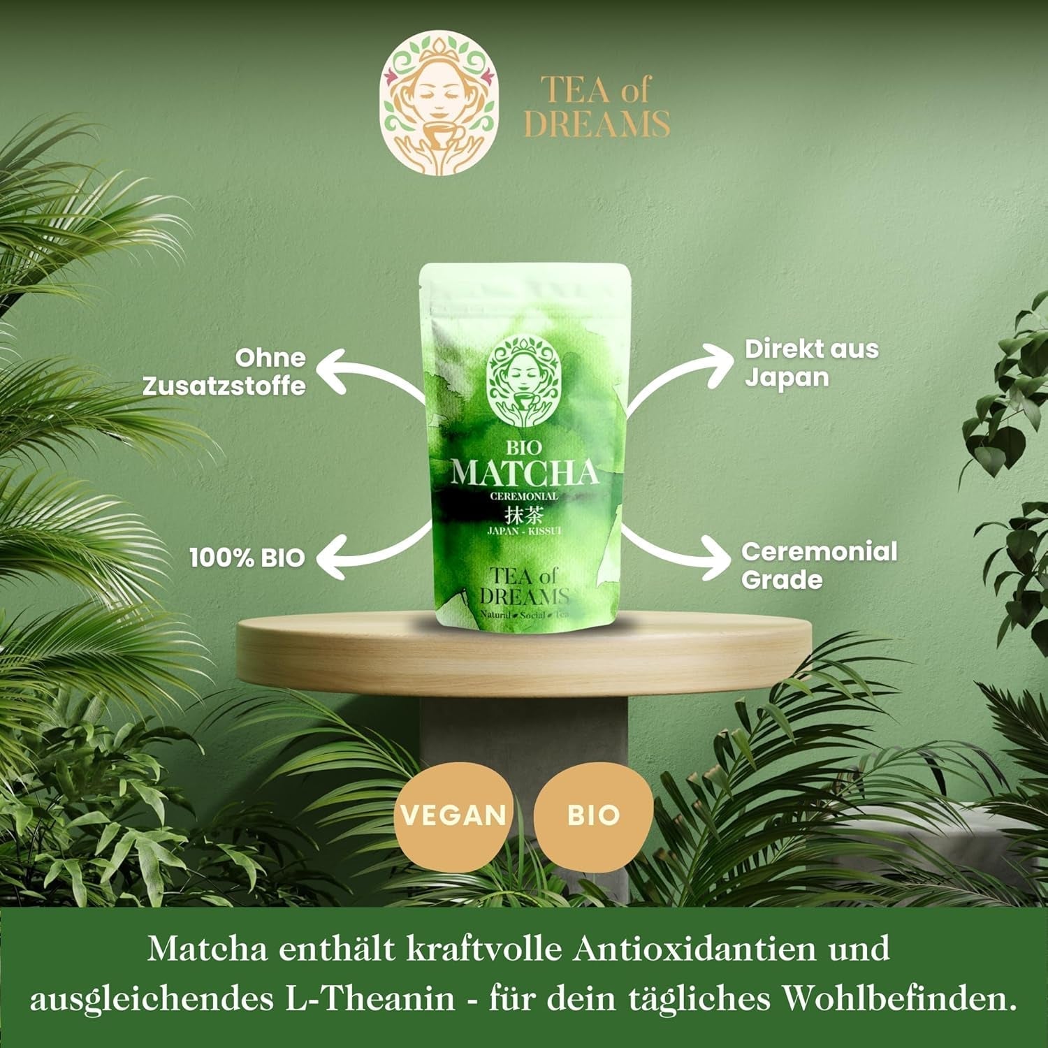 Poudre de Matcha Bio pour Thé et Matcha Latte - Qualité Cérémoniale Premium du Japon - Thé Vert Kissui Original - 30g