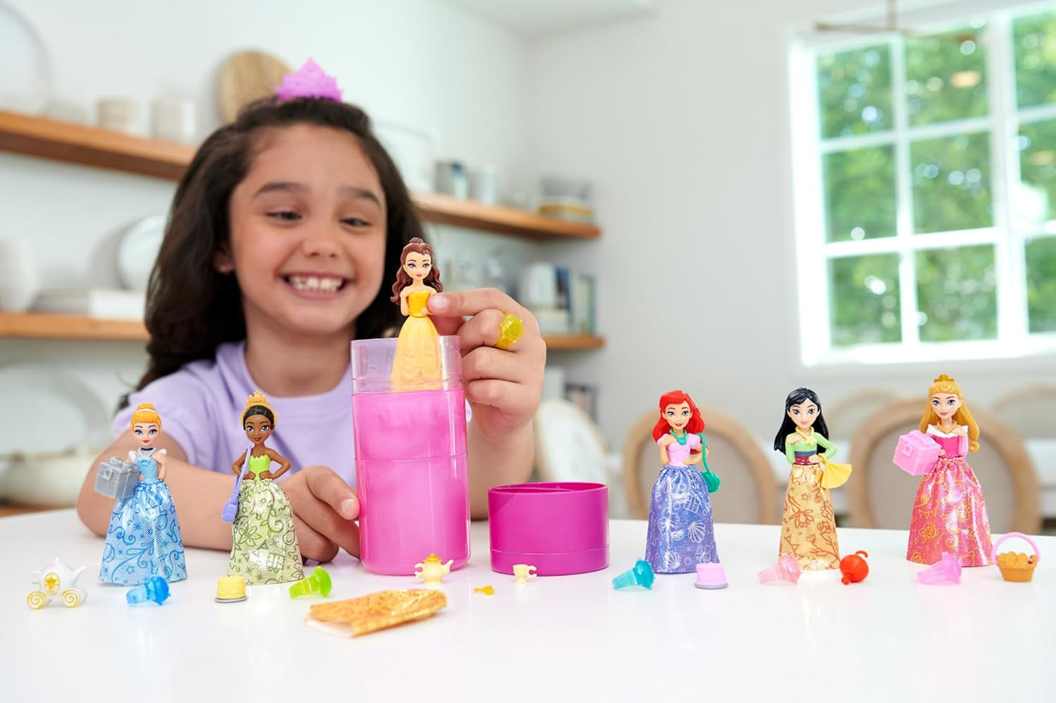 Disney Princess Color Reveal - 6 poupées surprises activées par l'eau, accessoires, pour enfants à partir de 3 ans, Ariel, Tiana, Mulan, Cendrillon, Belle, Aurora, HPX39