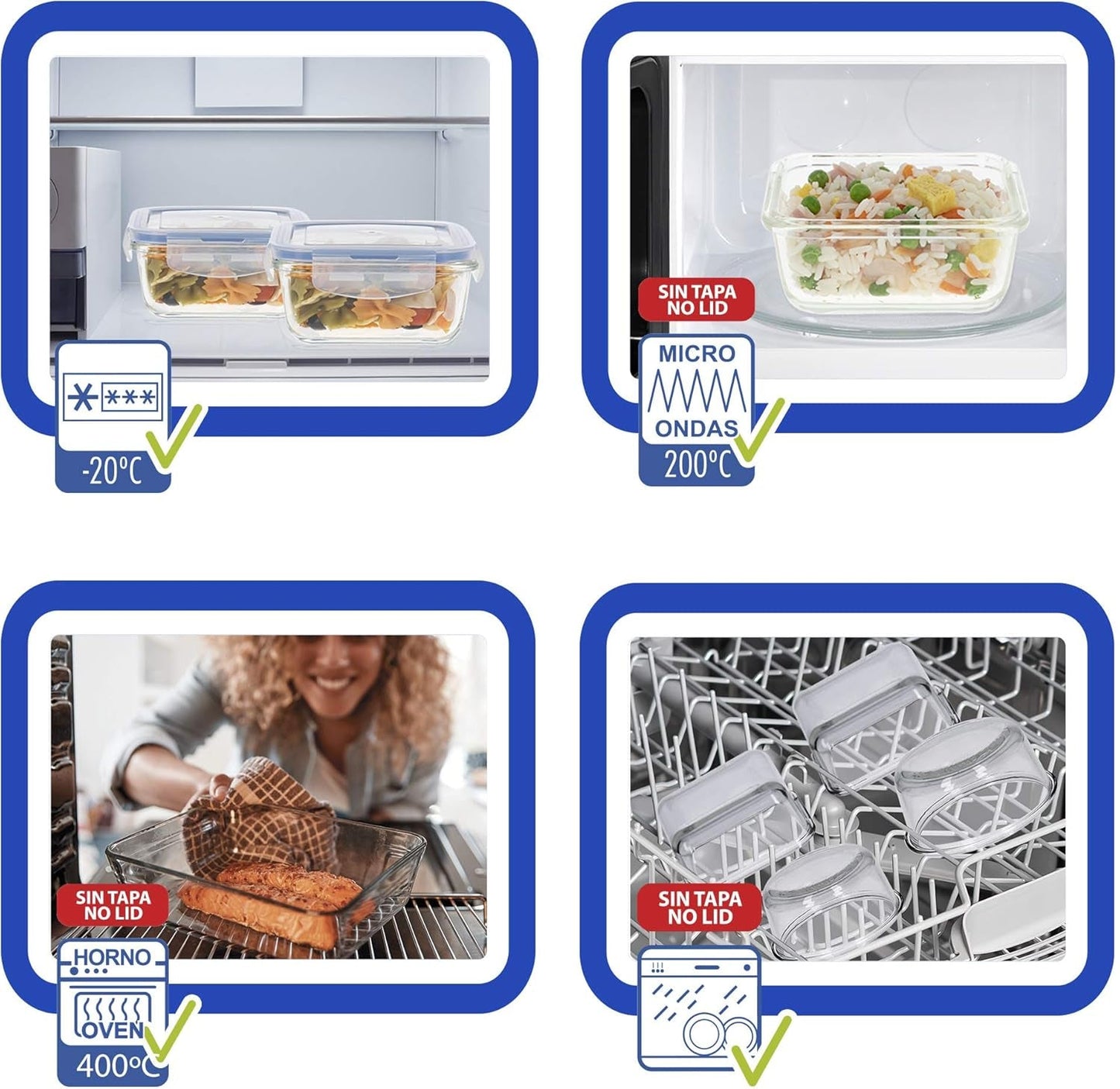Max Home Lot de 8 récipients hermétiques en verre pour micro-ondes Boîte à lunch en verre Récipients alimentaires refermables 550 ml Couvercles transparents Récipients alimentaires (16538) Boîtes de conservation des aliments Naty Shop