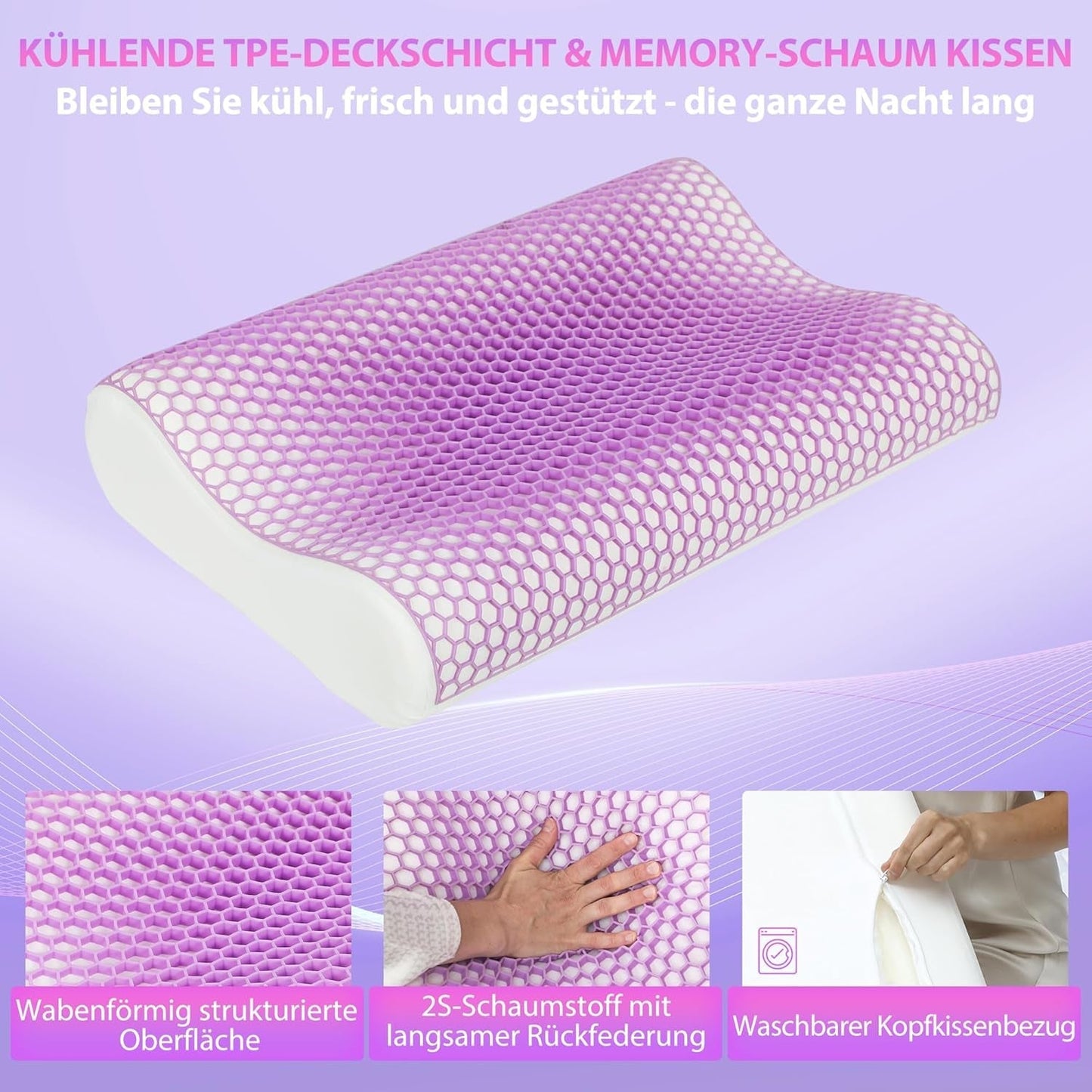 HOMCOM Oreiller de soutien cervical en mousse à mémoire de forme avec housse amovible, 2 hauteurs, oreiller ergonomique 2S réactif pour différentes positions de sommeil, 60 x 40 cm, blanc crème