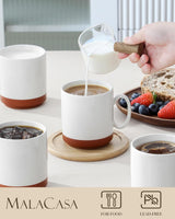 Ensemble de tasses à café MALACASA, ensemble de tasses en grès de 350 ml pour 4 personnes, tasses à café modernes pour thé, jus, latte, cappuccino, chocolat chaud. Va au lave-vaisselle et au micro-ondes, série TARA, blanc kaki