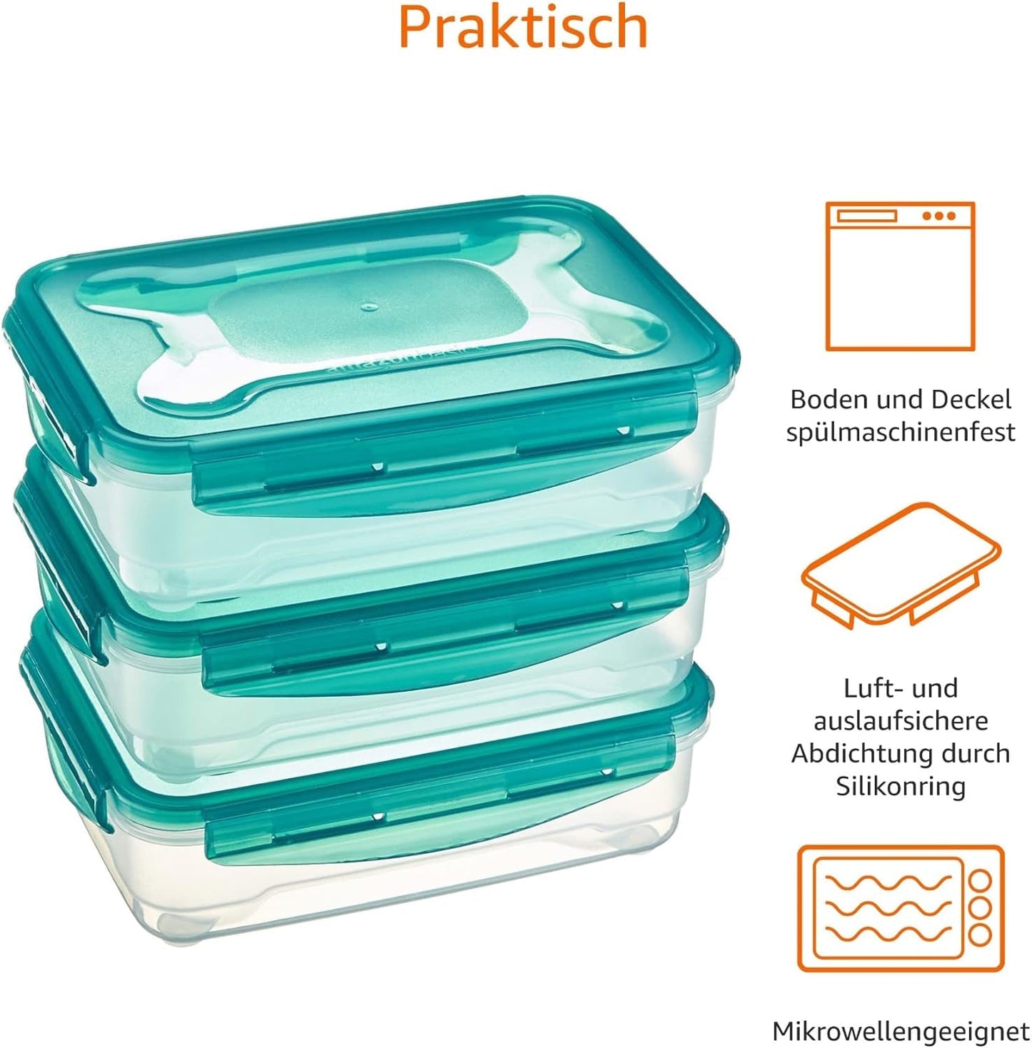 Amazon Basics Ensemble de boîtes de congélation avec couvercles, étanches, empilables, réfrigérateur/congélateur, sans BPA, plastique, passent au micro-ondes et au lave-vaisselle, 3 x 1,2 L, boîtes de conservation alimentaires transparentes Naty Shop