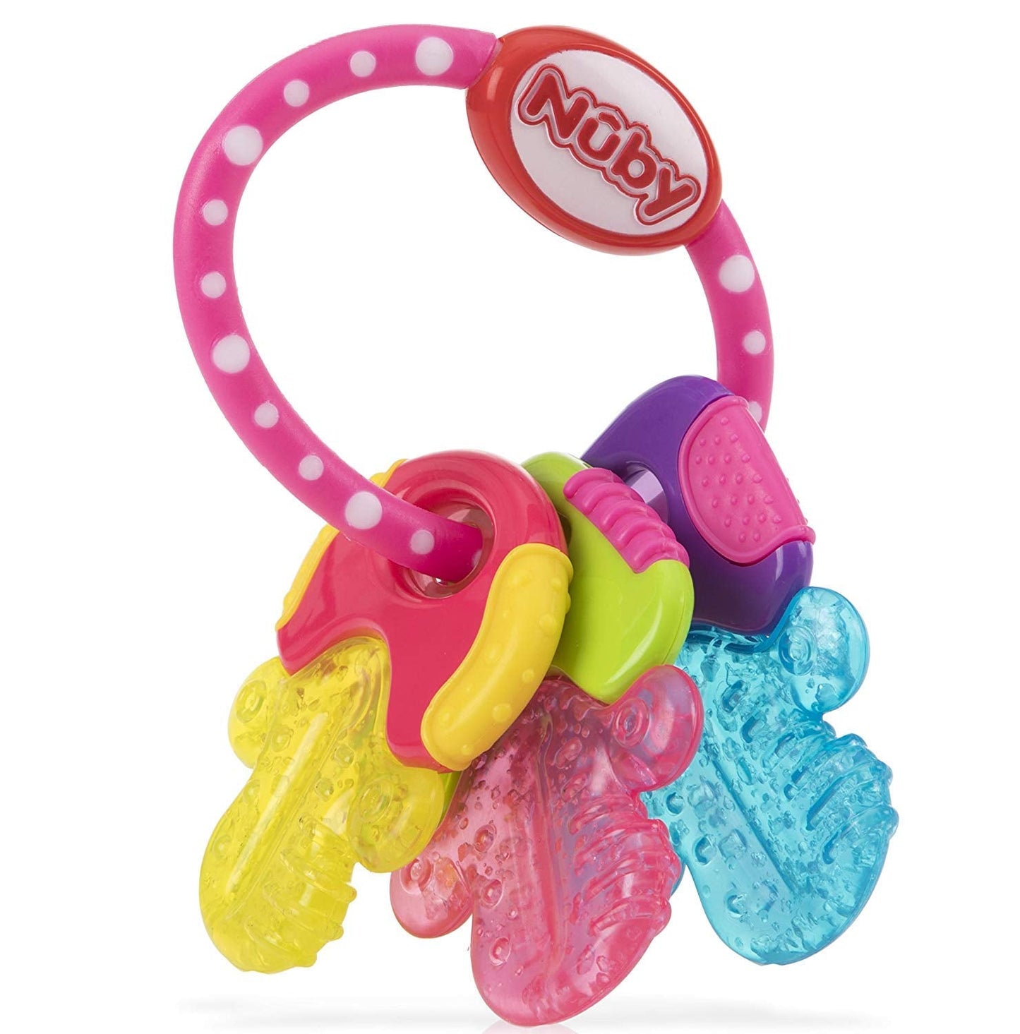 L'anneau de dentition Nuby pour bébés favorise la vue et la motricité ; le jouet de préhension de gel glacé atteint même les molaires ; à partir de 4 mois
