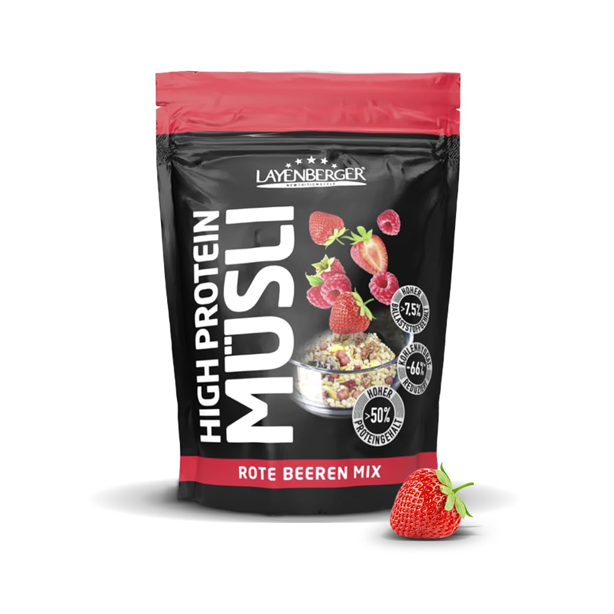 Layenberger 3K Muesli riche en protéines, 50 % de protéines et 18 % de Kohlenhydrate - Paquet unique (1X 390 G) - Schoko-Nuss Cereale Naty Shop 360 G (1Er Pack) Rote Beeren Mix