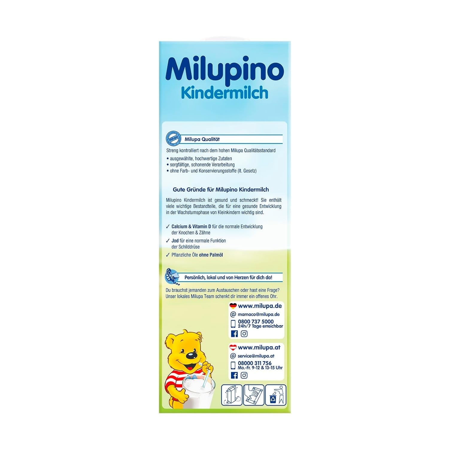 Milupa Milupino Lait de croissance prêt à boire (6x1L), dès 1 an, pour les jeunes enfants en phase de croissance